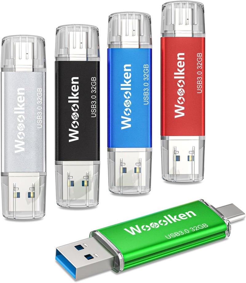 Wooolken USB C Flash Drive 32GB 5 Pack, USB 3.0 Dual Drive Type-C Thumb Drive OTG Memory Stick Compatible with iPhone 16/15, Android Smartphone/Tablets/Computers - Image 1